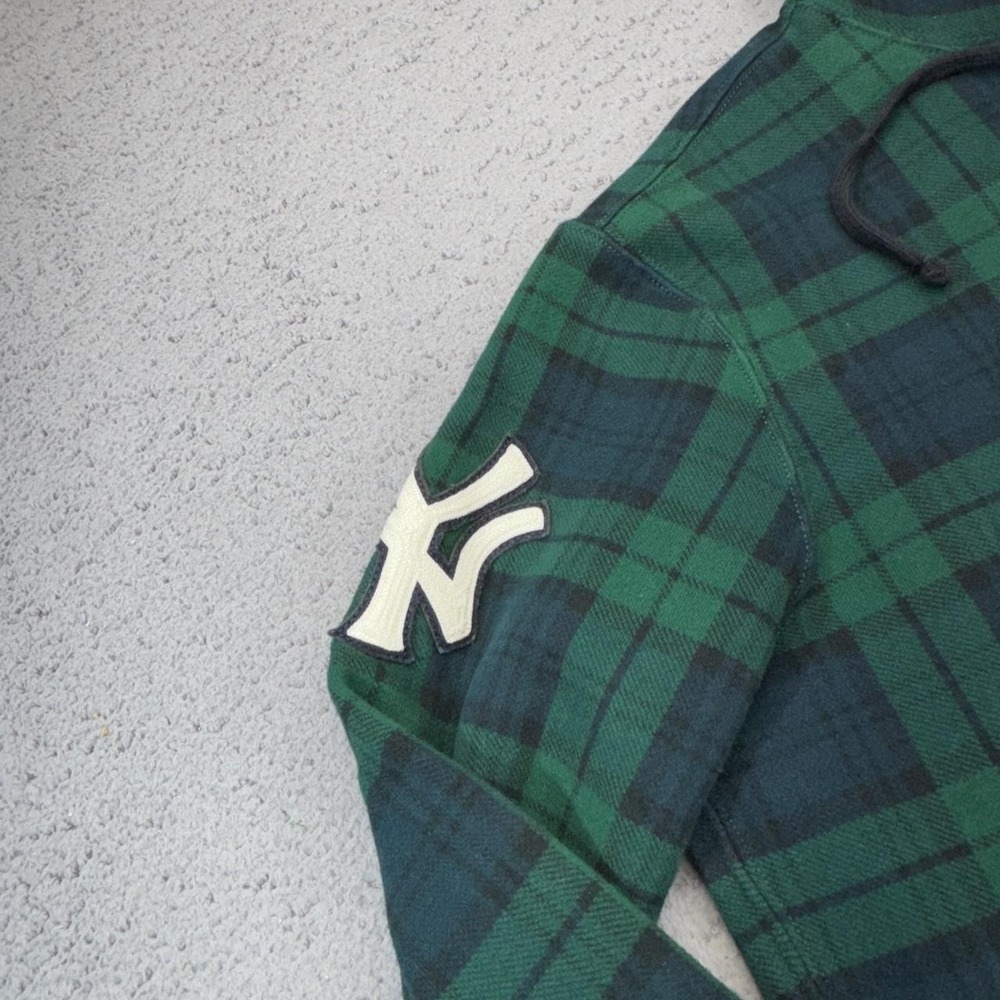 Polo Ralph Lauren Yankees Hoodie Mens Medium Green Plaid New York MLB Blackwatch - Picture 4 of 15